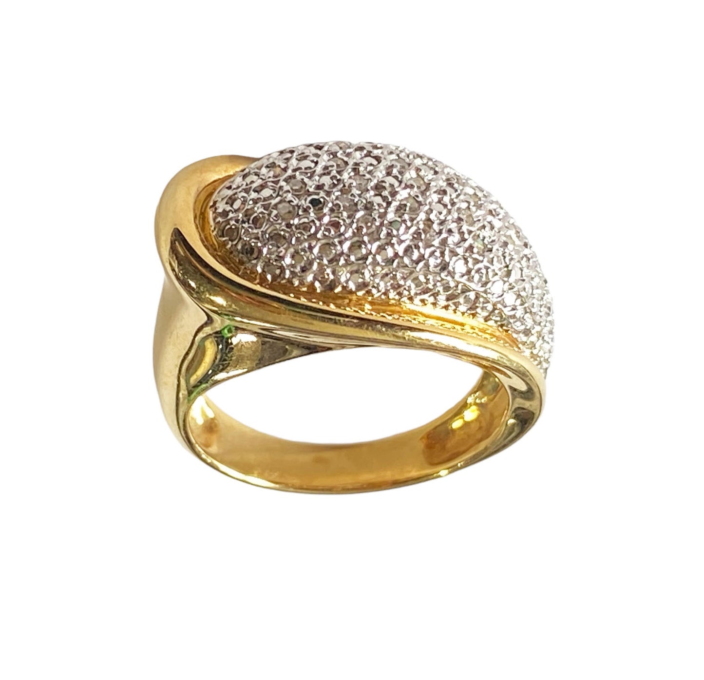 #7286 Elegant Mid Century Diamond  and 18kt Dome Ring size 7.75