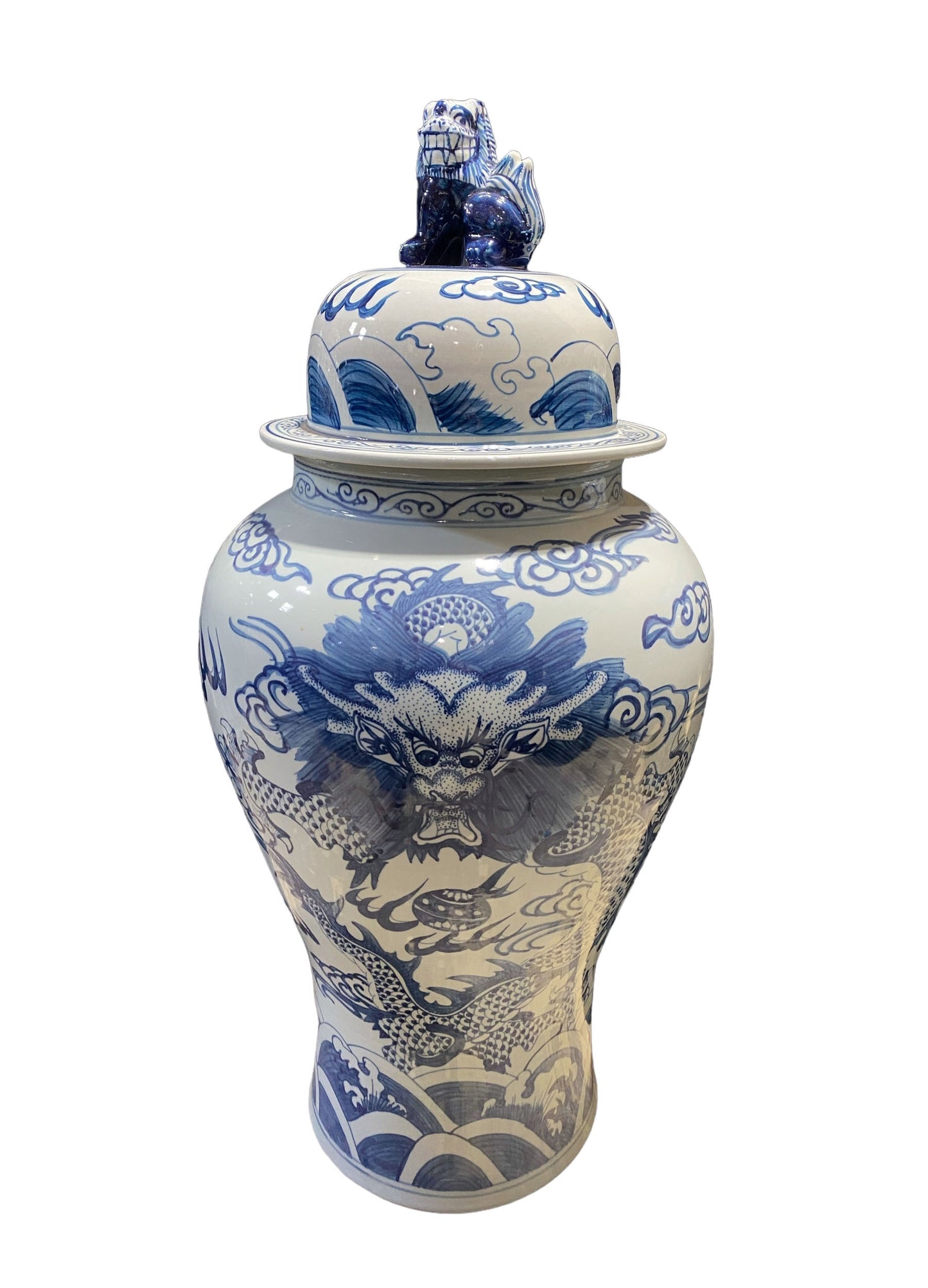 #7200/976 LG Chinoiserie B & W Porcelain Dragon Ginger Jar 37" H
