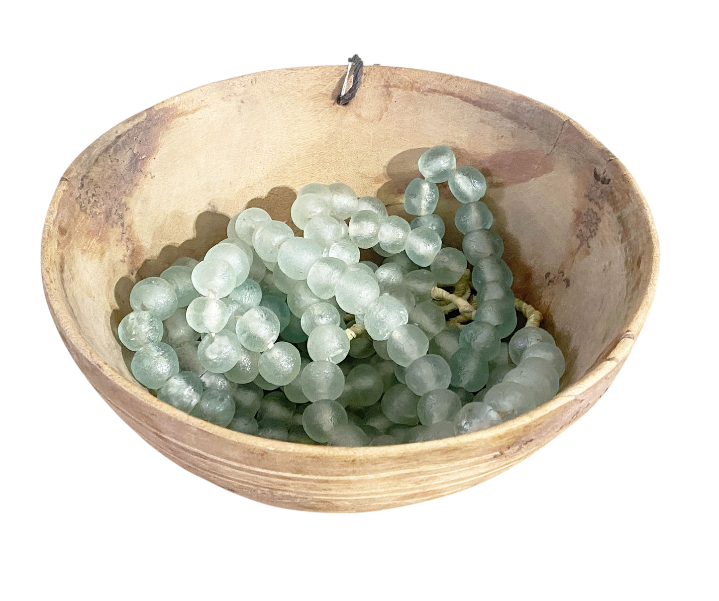 #1192 African Jumbo Glass Light Green Trading Beads Necklace One String