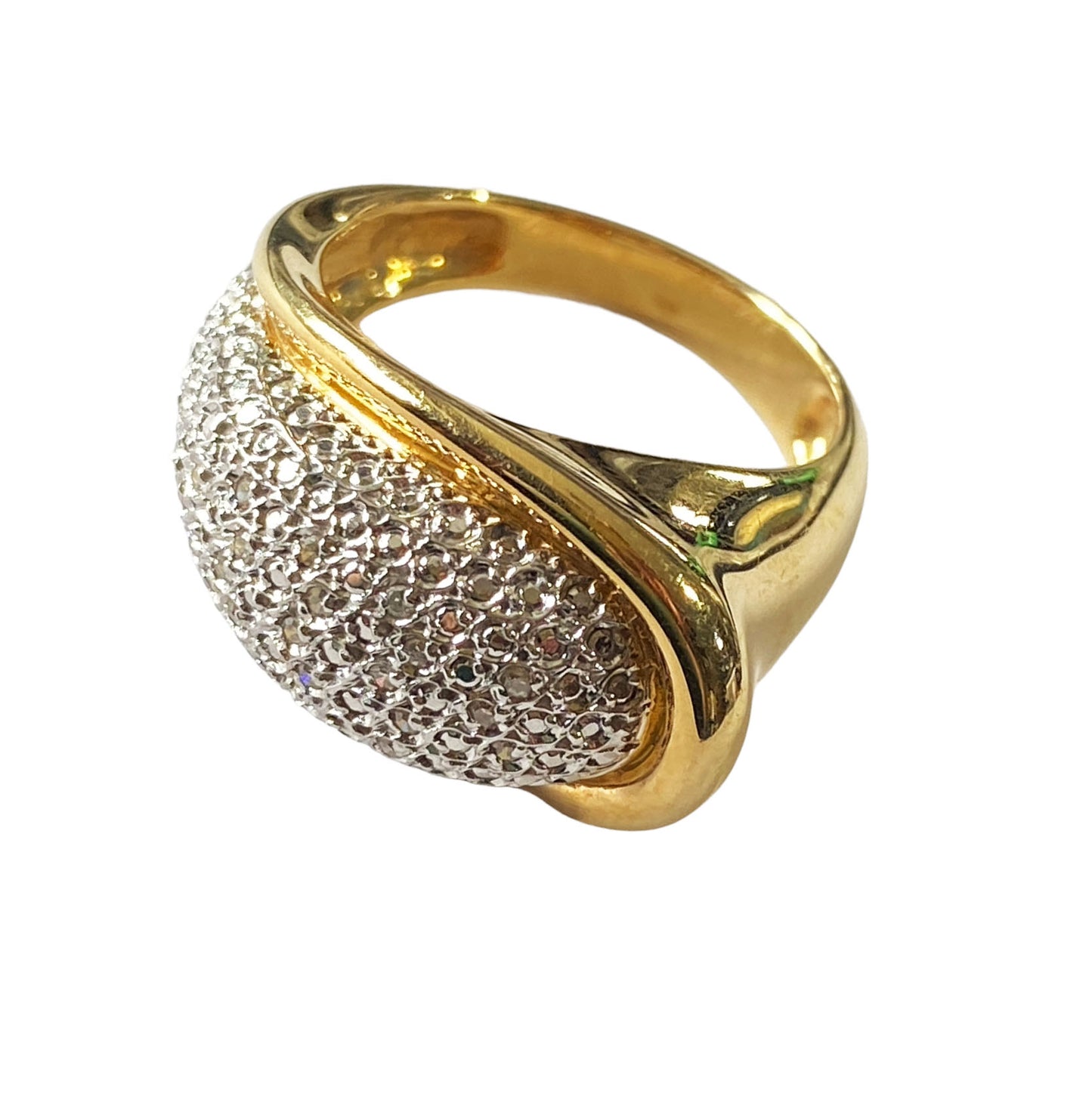 #7286 Elegant Mid Century Diamond  and 18kt Dome Ring size 7.75