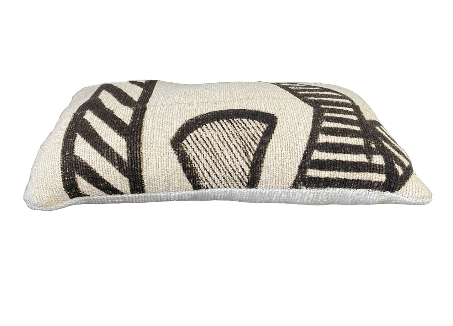#7131  Black & White  Lumbar Pillow  W/Korhogo Textile African 16"W