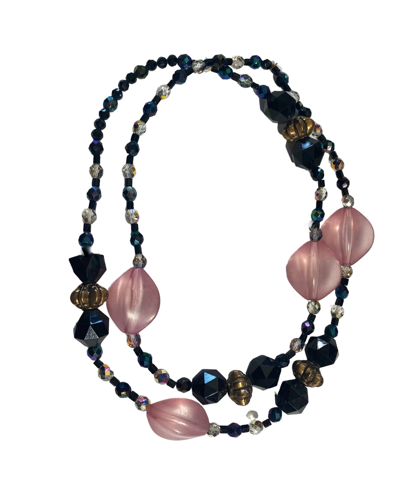 #7150 Vintage Carnival Iridescent Glass Beads Necklace