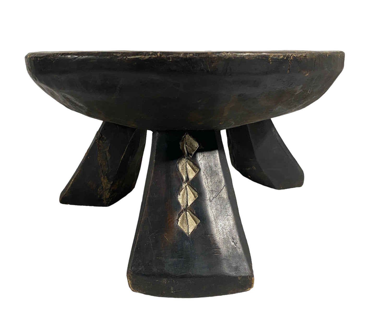#6064 Old African Baule Low Stool with Carved Pattern 9.5" H by 17" w
