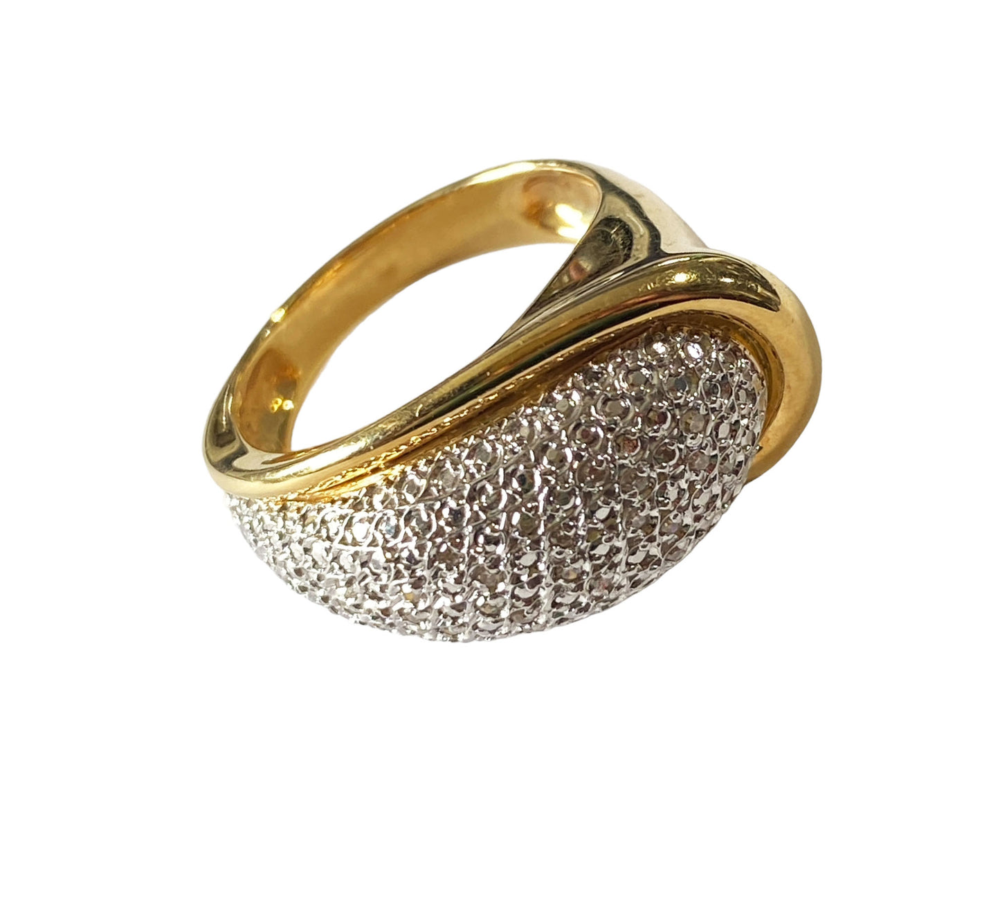 #7286 Elegant Mid Century Diamond  and 18kt Dome Ring size 7.75