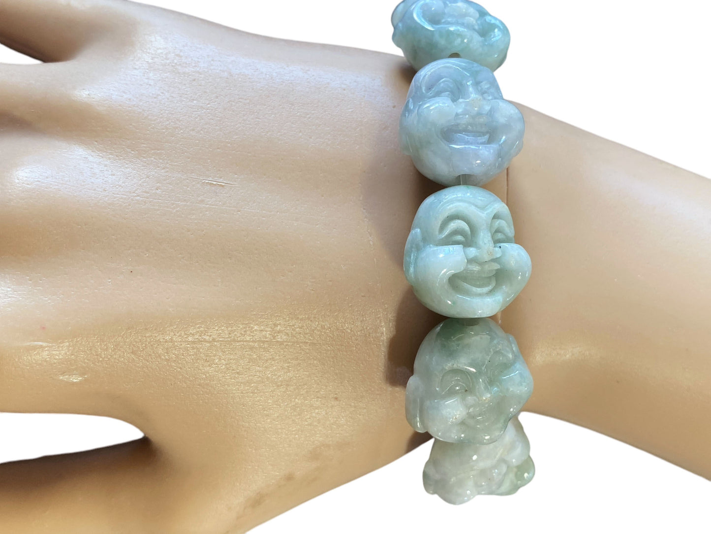 #6252 Real  Jadeite Jade 11 Beads W/ Buddha Head  Bracelet
