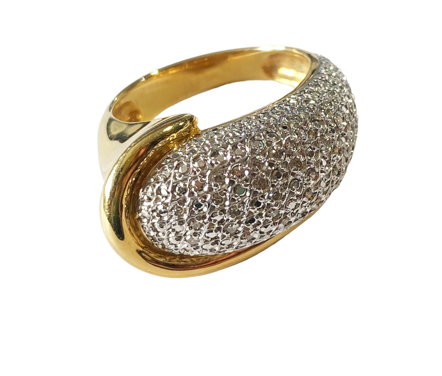 #7286 Elegant Mid Century Diamond  and 18kt Dome Ring size 7.75