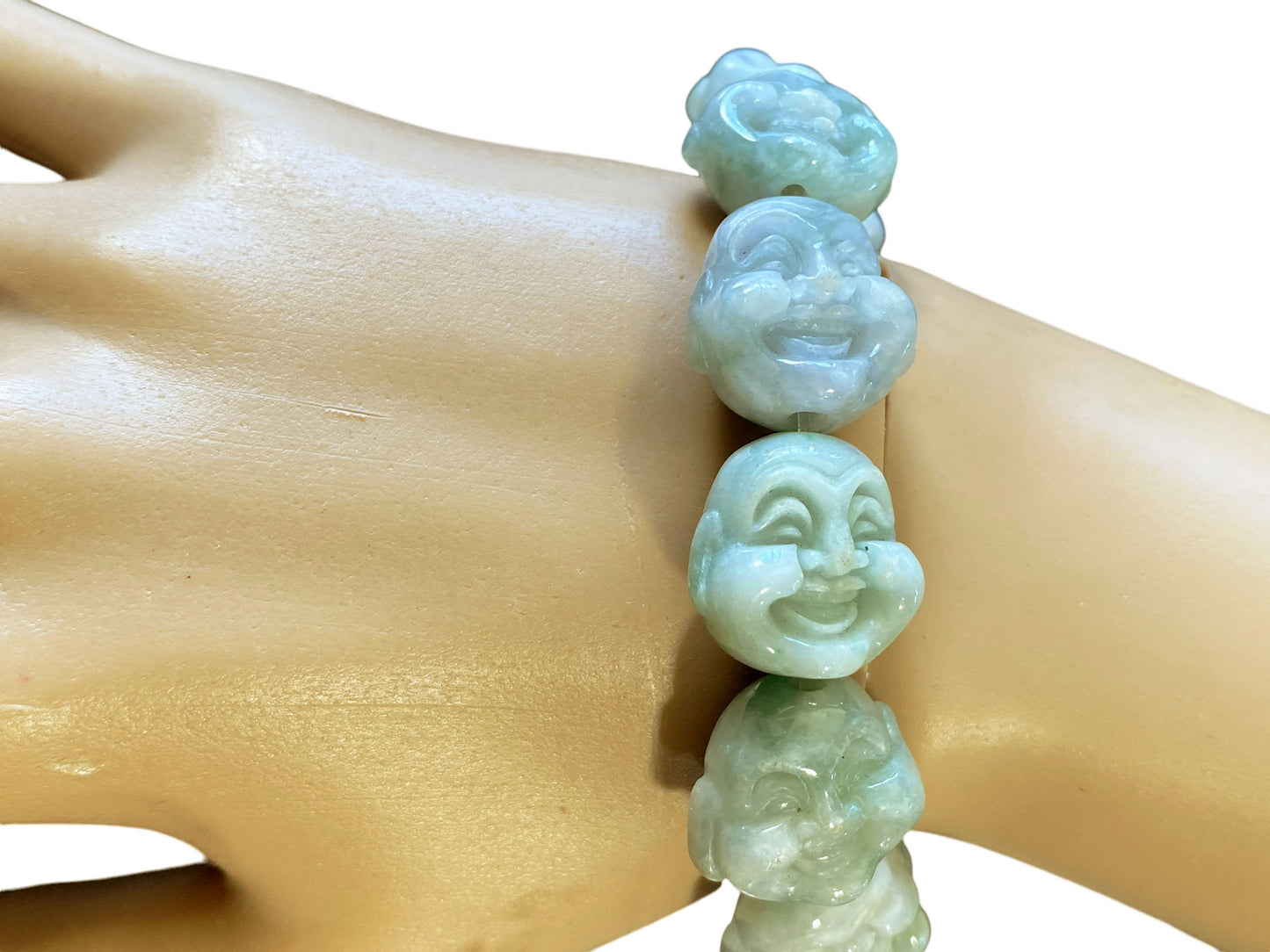 #6252 Real  Jadeite Jade 11 Beads W/ Buddha Head  Bracelet