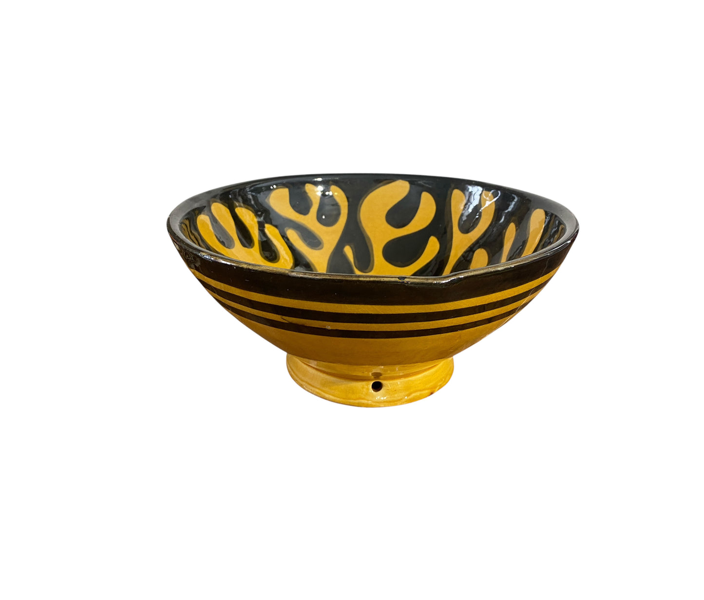 #6338 Vintage Moroccan Ceramic Bowl with Geometric Design 8.5" Diameter