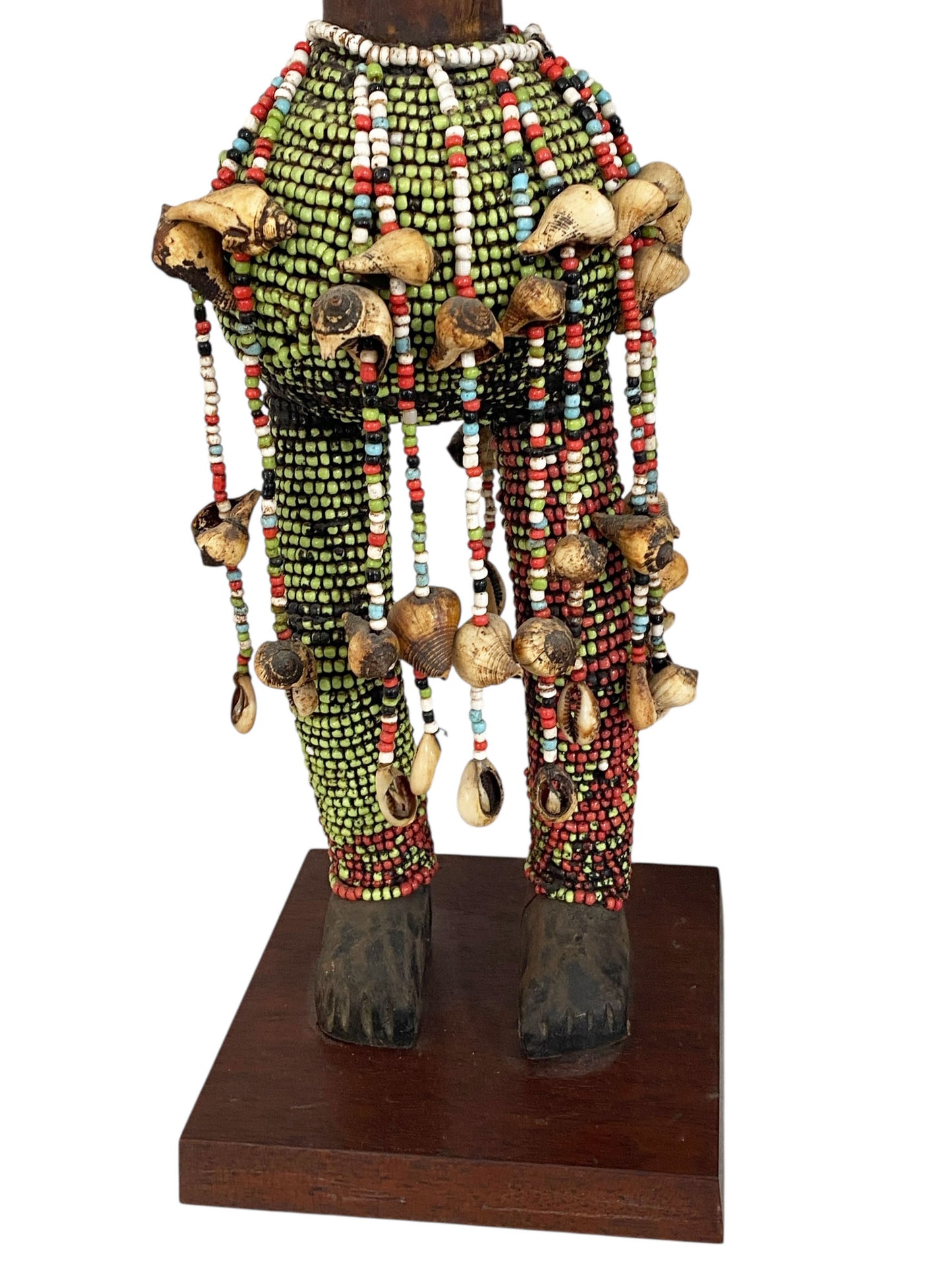 #1163 LG Vintage African Carved Wood w/ Trade Beads Shells Namji Fertility Doll 31" H