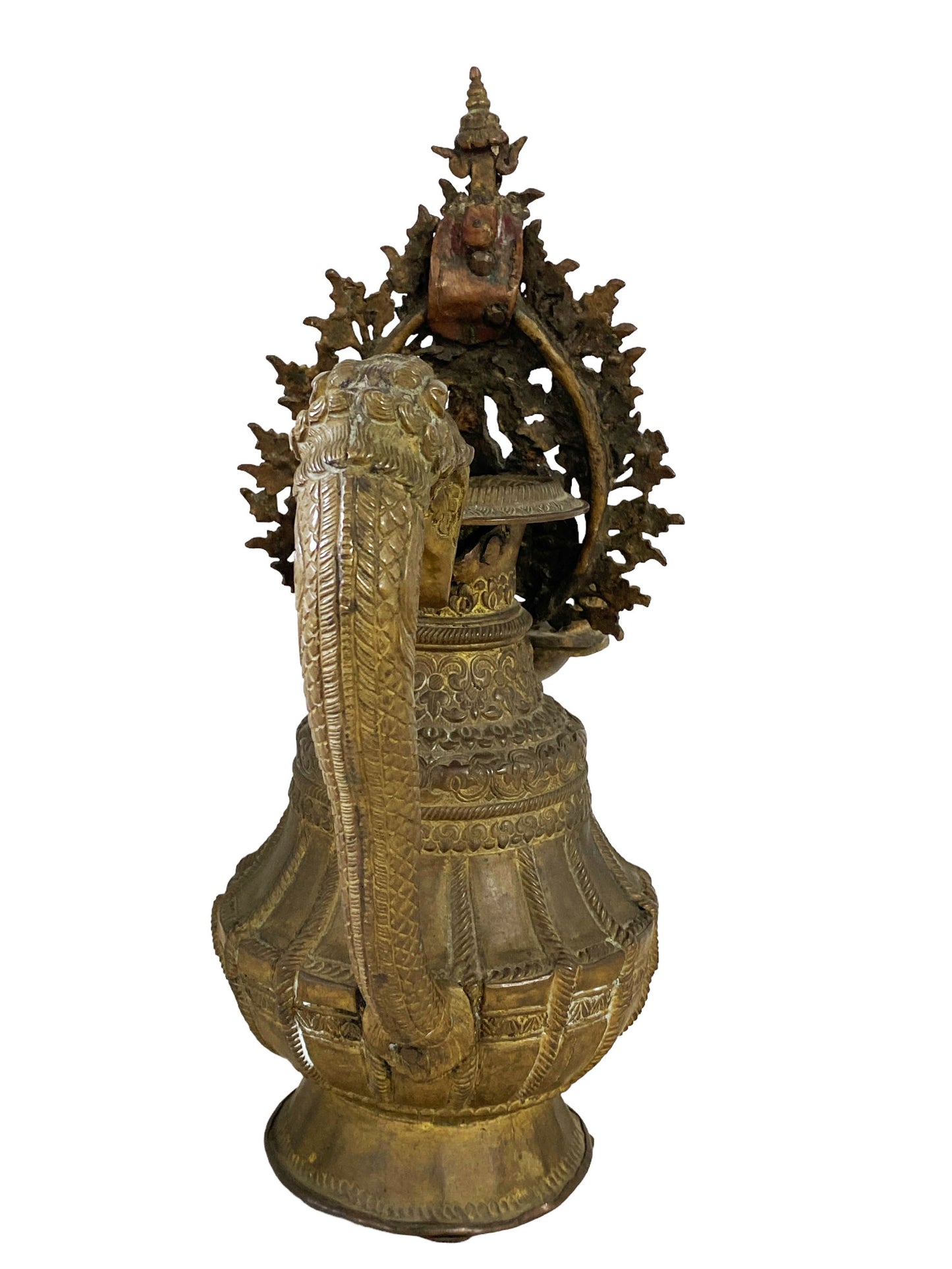 #1018 Superb Rare 19th Nepalese Bronze Ritual Vessel w/Buddhas