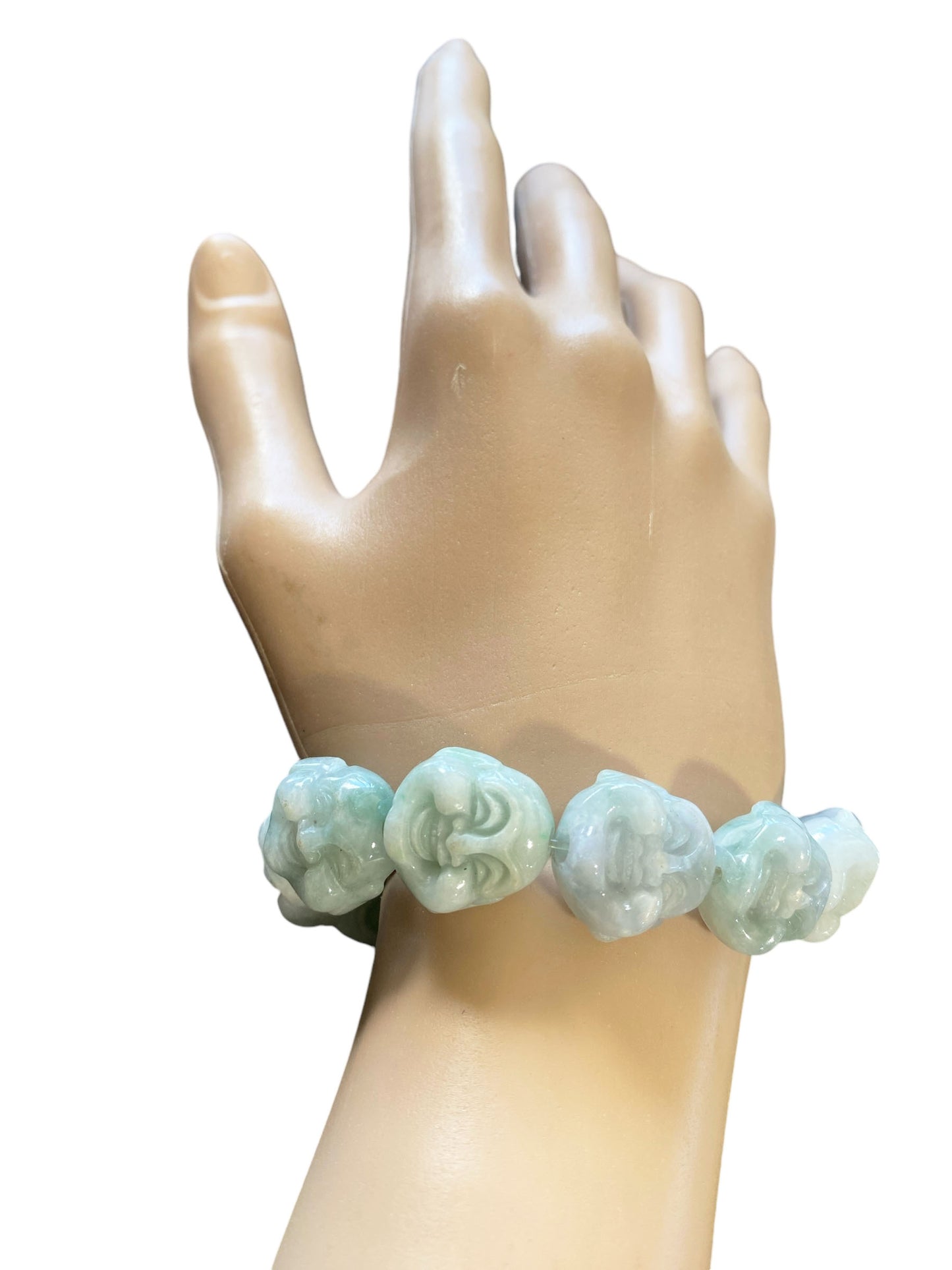 #6252 Real  Jadeite Jade 11 Beads W/ Buddha Head  Bracelet