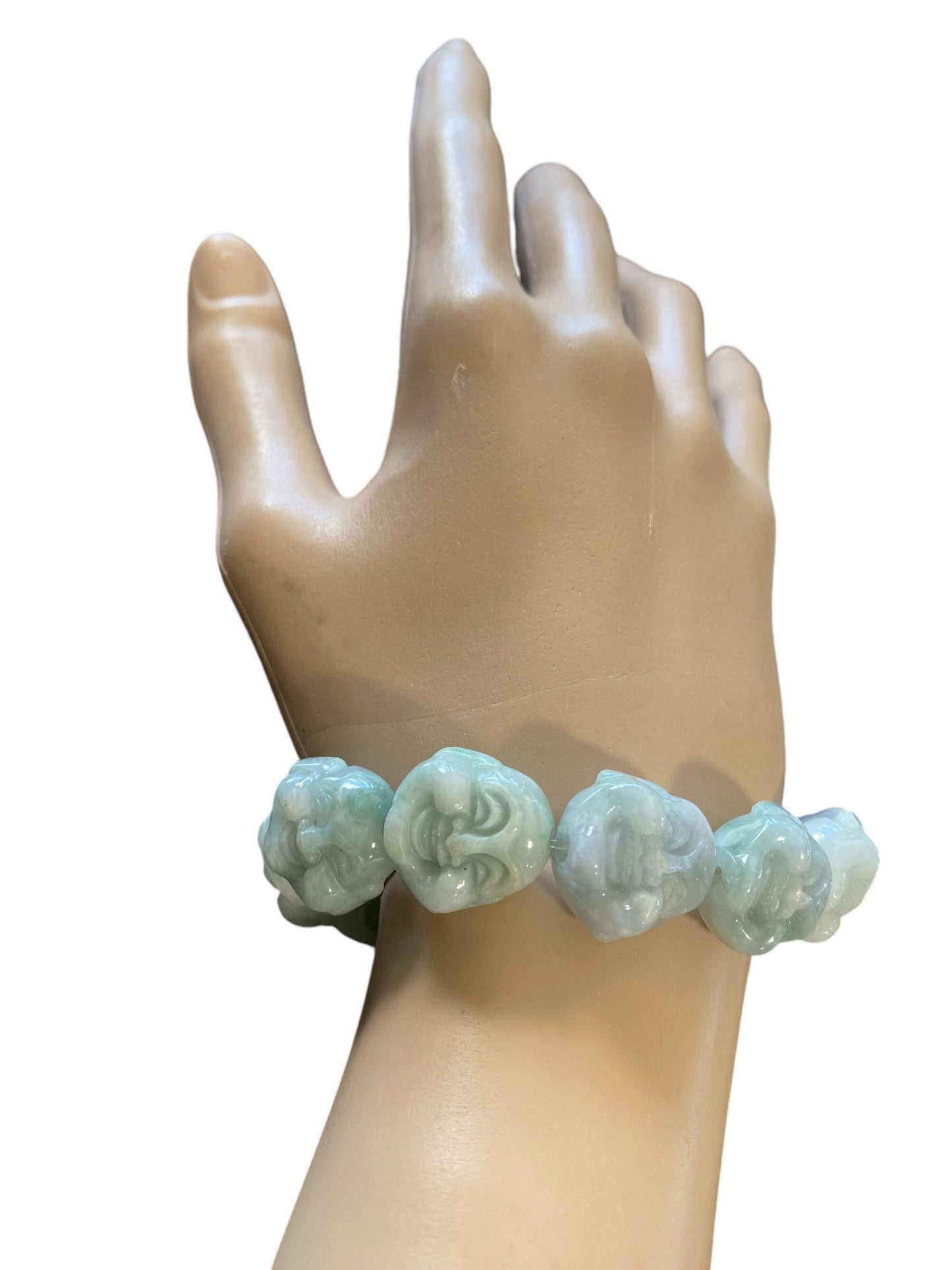 #6252 Jadeite Jade Smiling Buddha Heads Bracelet 11 Beads