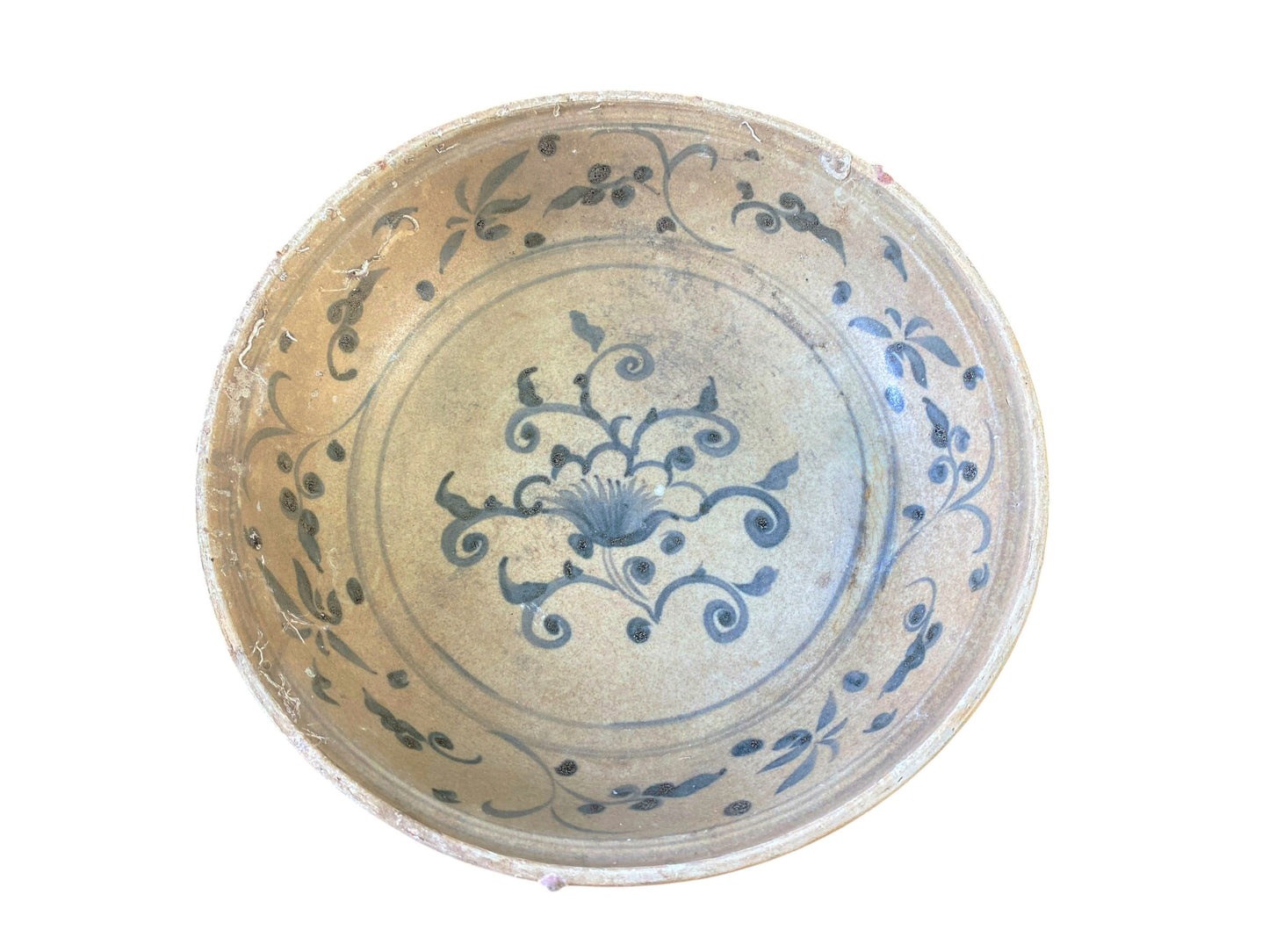 #6848 15th Century Hoi An Hoard Shipwreck Blue/White Dish with Floral 9" D