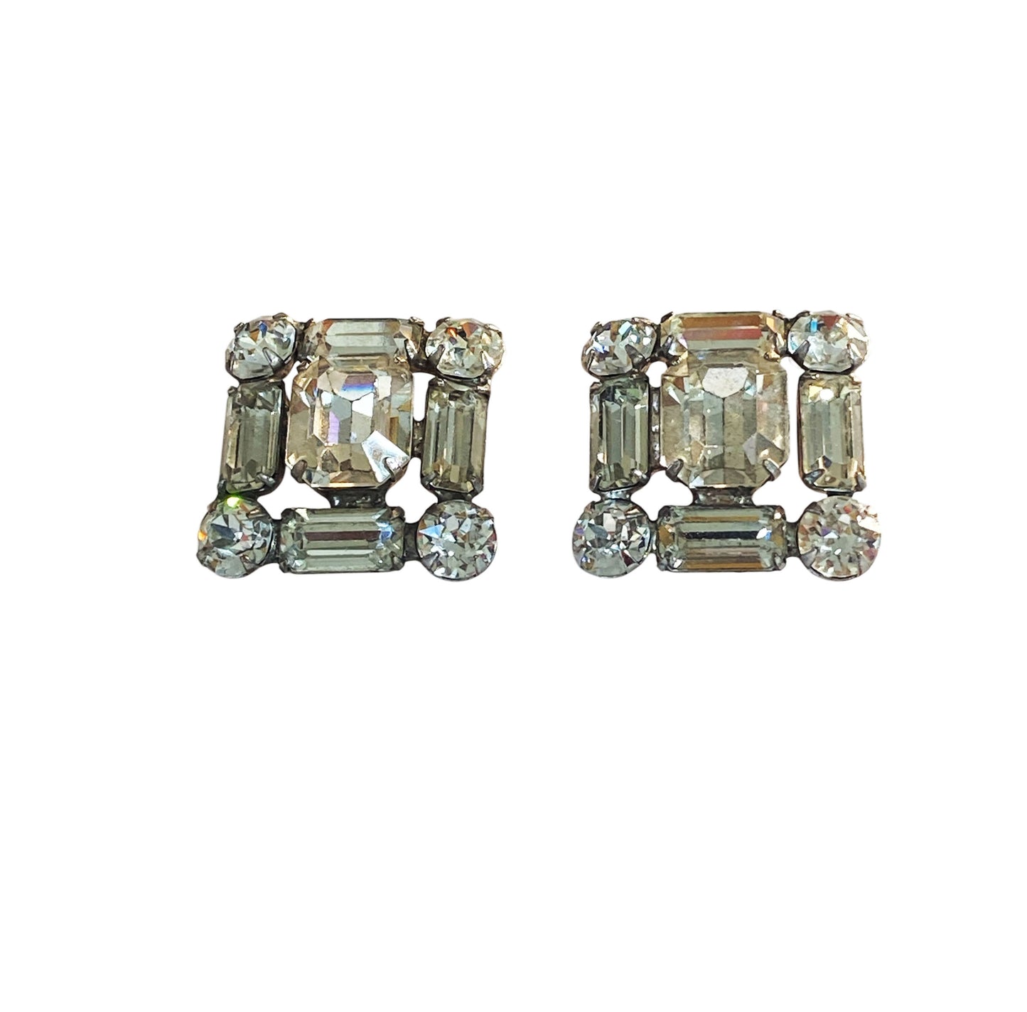 #6296 White gold tone Faux Baguette Diamond Earrings