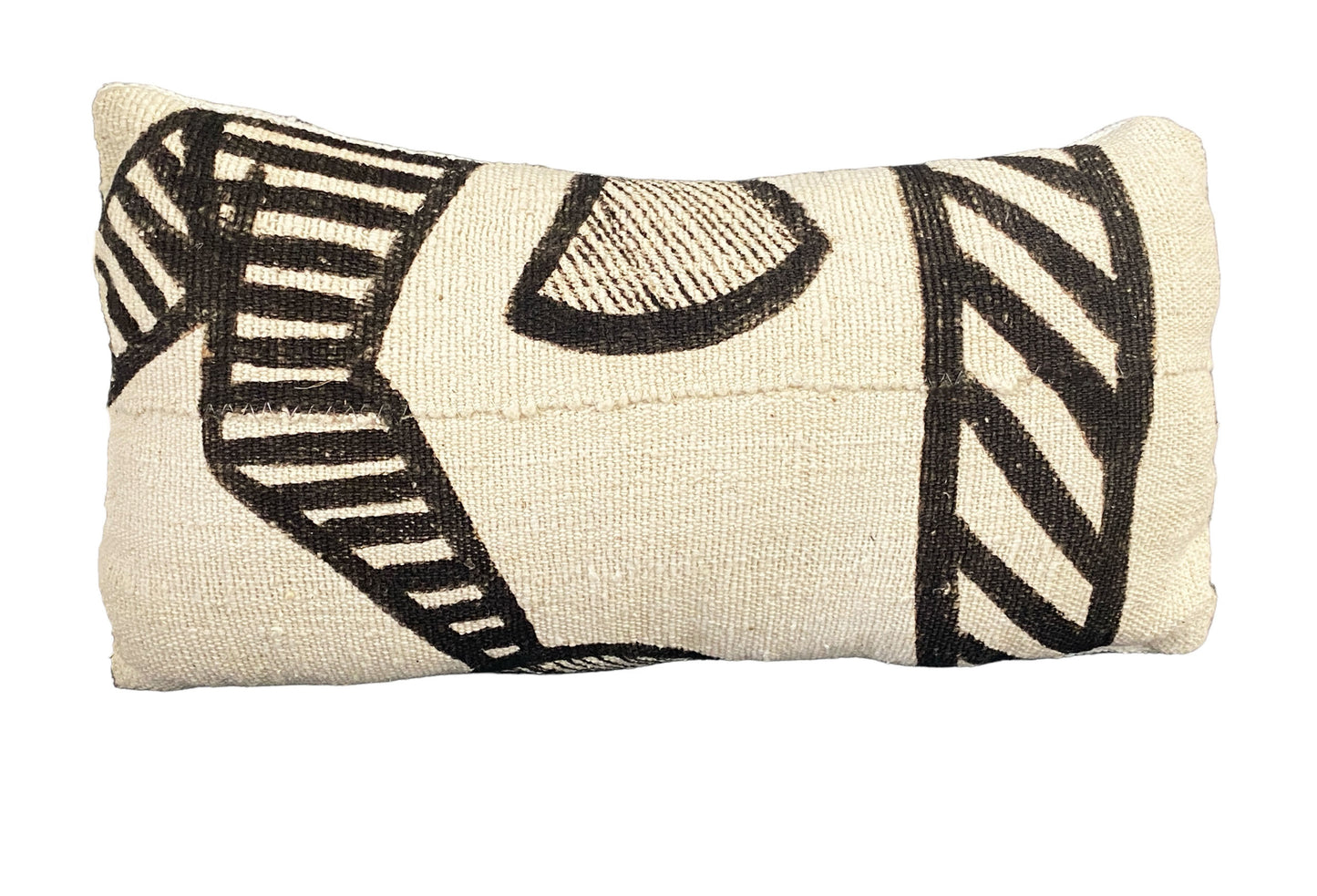 #7131 Black & White Lumbar Pillow W/Korhogo Textile African 16"W