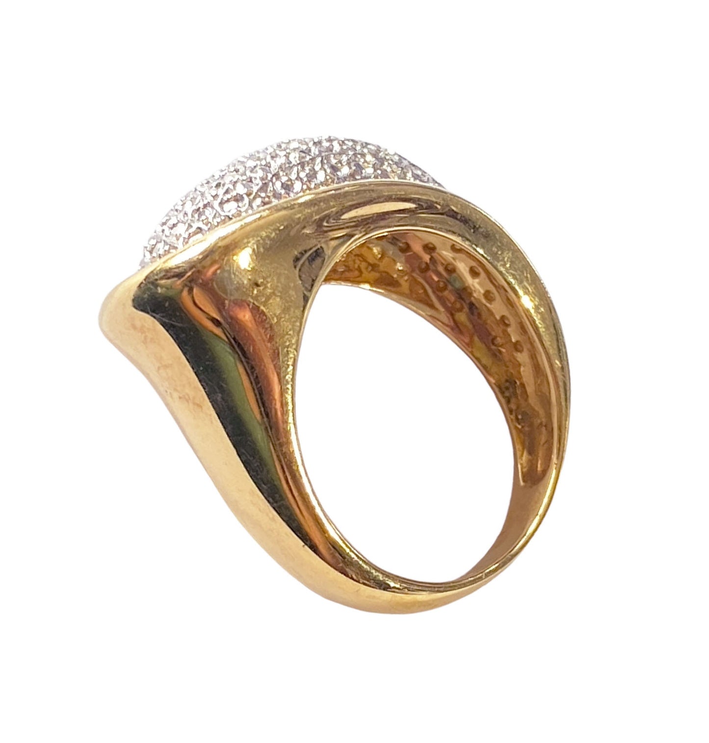 #7286 Elegant Mid Century Diamond  and 18kt Dome Ring size 7.75