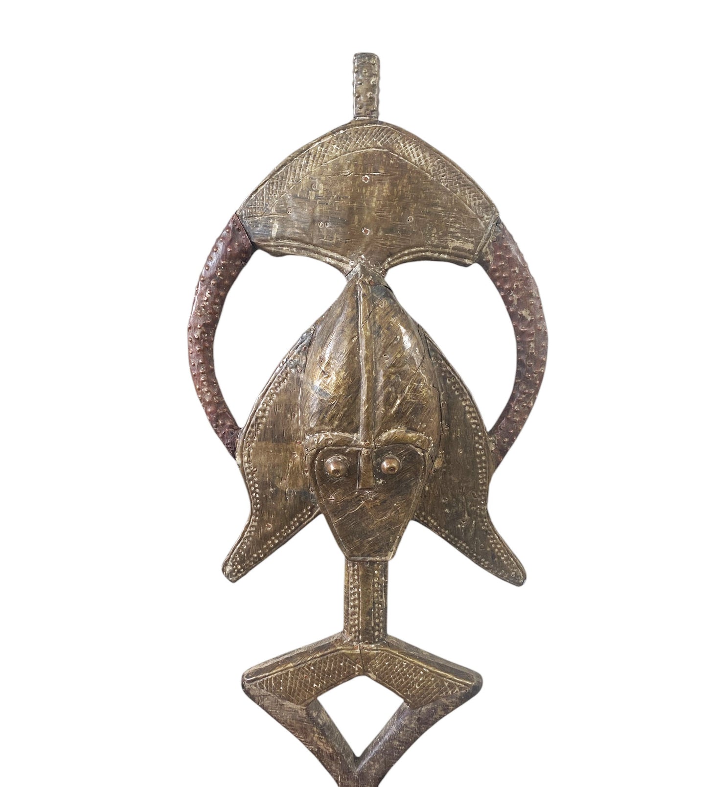 #1188 VTG Bakota Brass and wood Sculpture w/Stand 25.75" H