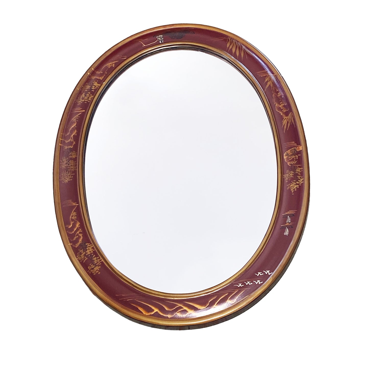 #6155 Chinoiserie Scenery Motif Chinese Oval Mirror 29" H