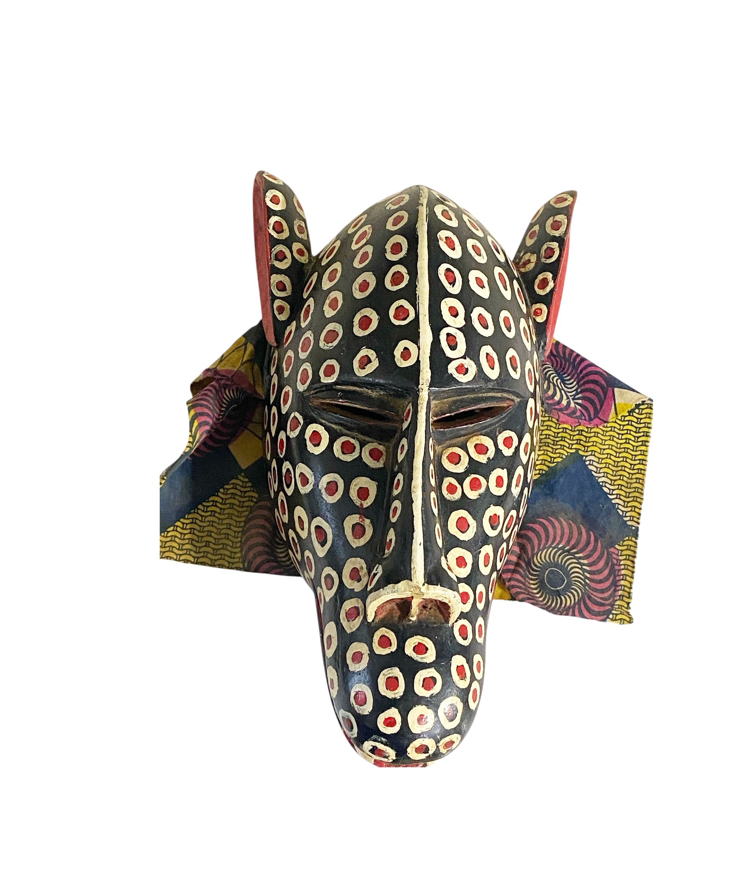 #1133 Vtg African Lg Colorful Leopard Mask Bozo Bamana 16" H