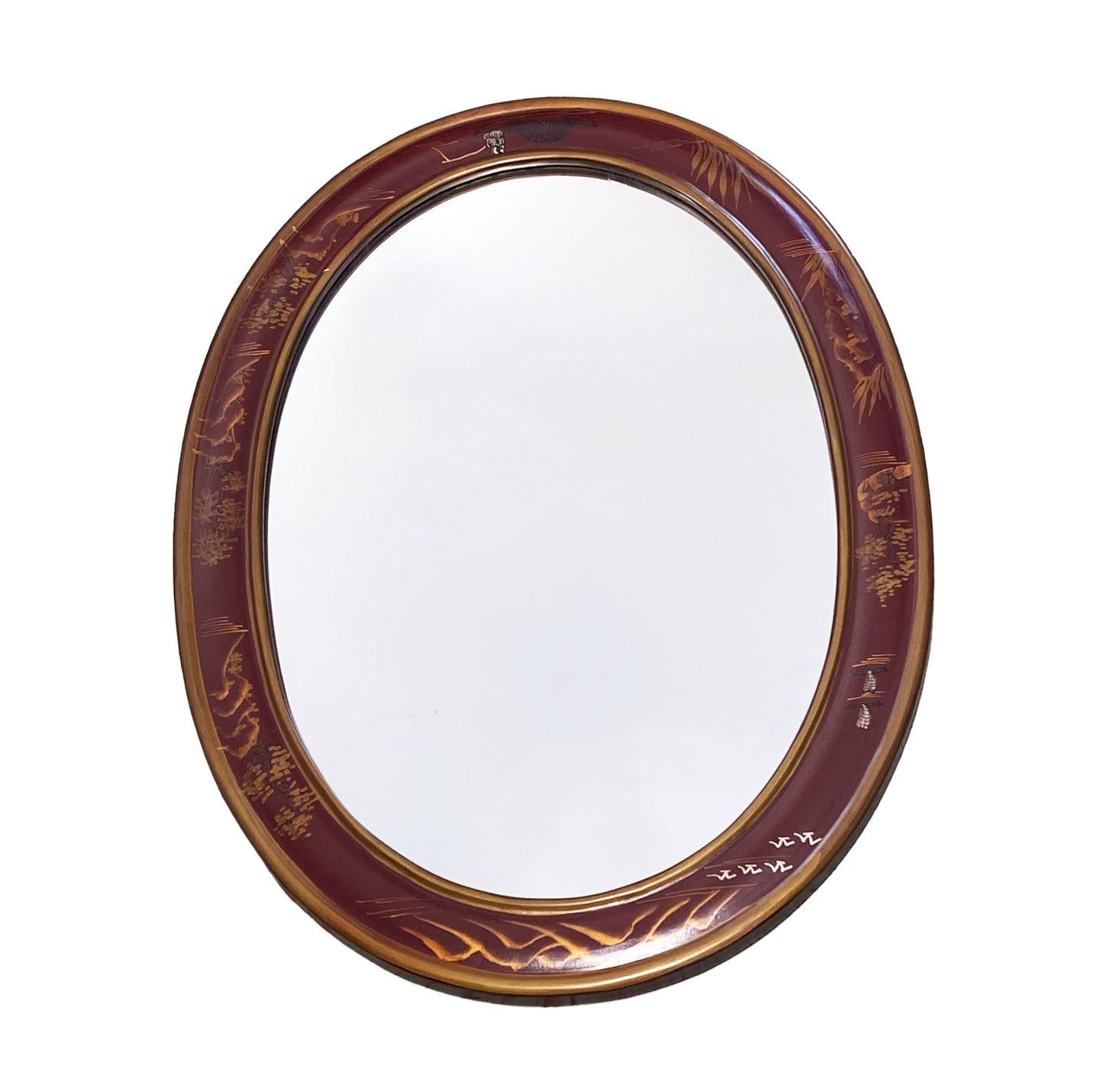 #6155 Chinoiserie Scenery Motif Chinese Oval Mirror 29" H