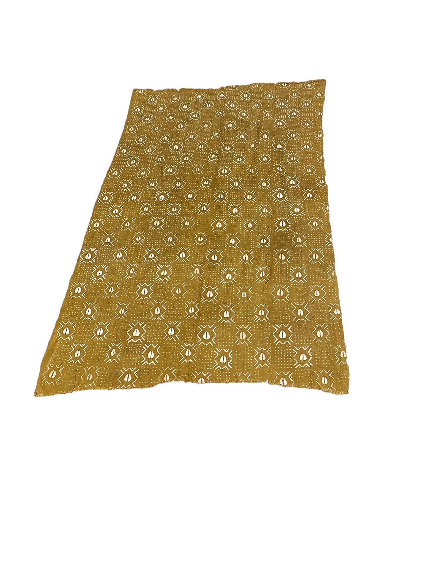 #7221 African Large Mustard & White Mud Cloth Textile Mali 62" by 40"