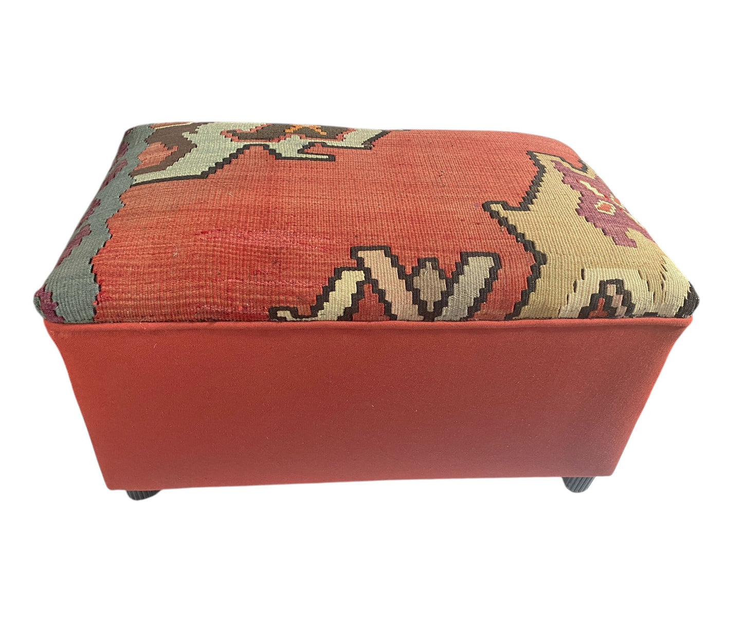 #6686 Custom Made Vintage Tribal Kilim Ottoman/Footstool 12.5" H