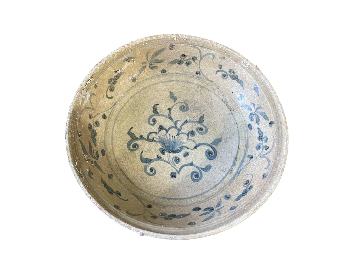 #6848 15th Century Hoi An Hoard Shipwreck Blue/White Dish with Floral 9" D