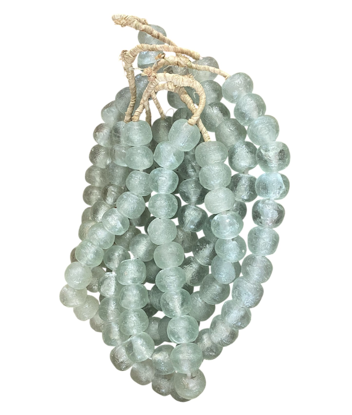 #1191 African Large Glass Light Green Trading Beads Necklace One String