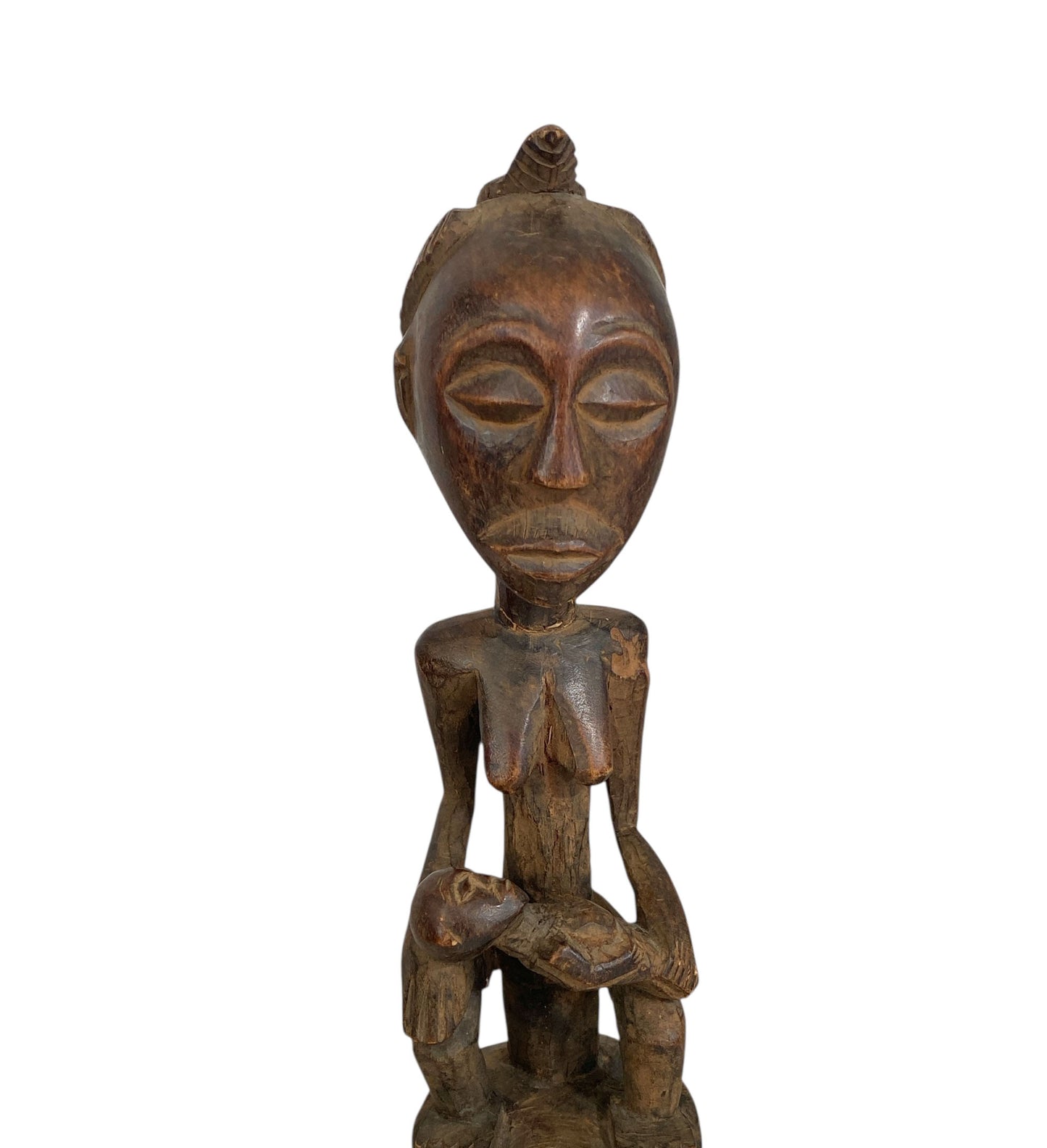 #1166 African Art Primitive Old Maternity Statue Bambara Bamana Mali - 14"h On Stand