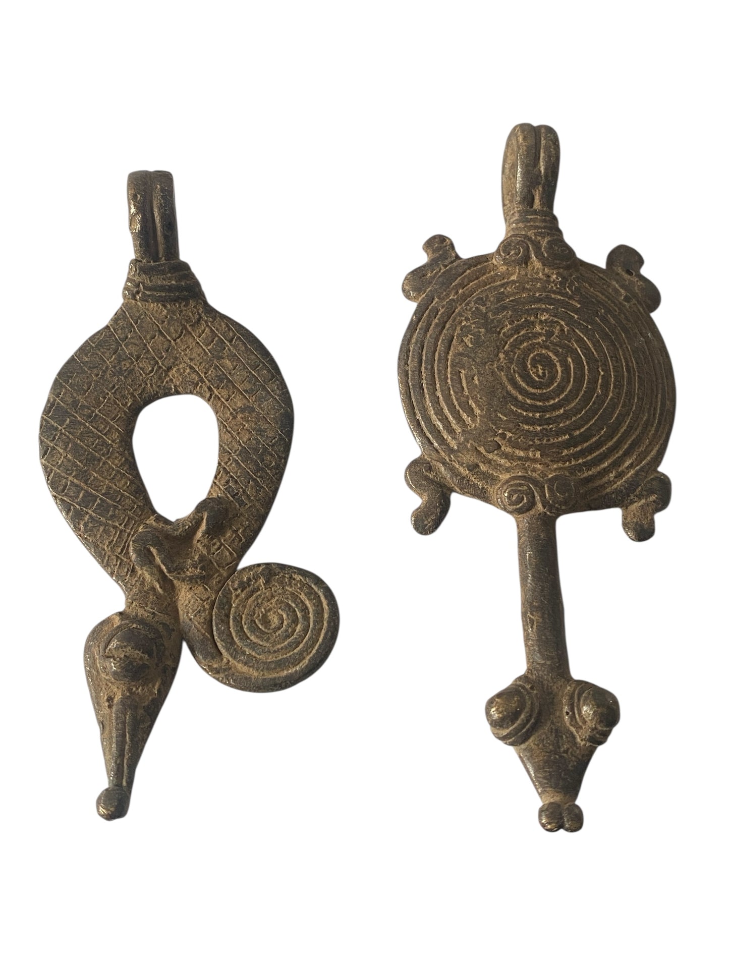 #1202 Vtg set of Two Gan Bronze Amulet Pendant/gold Weight / Ornate Serpents Burkina Faso (Copy)