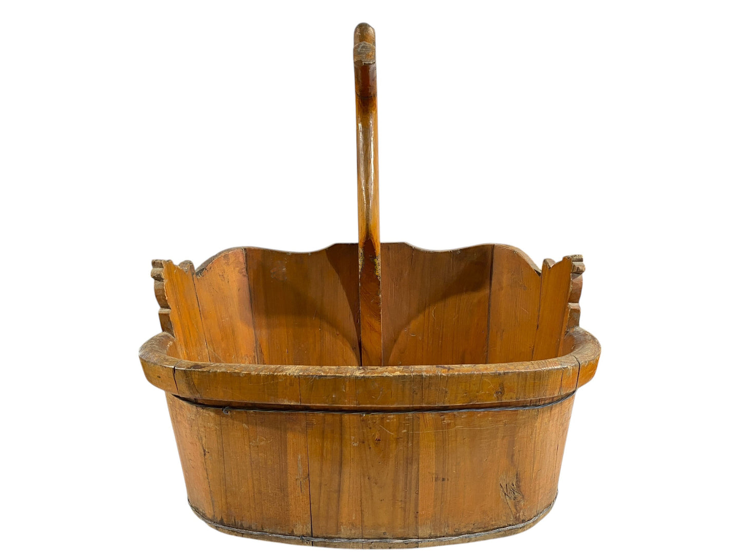 #5553A153A Chinoiserie Boho Vtg Wood Mandarin Duck Basket 22.5" H