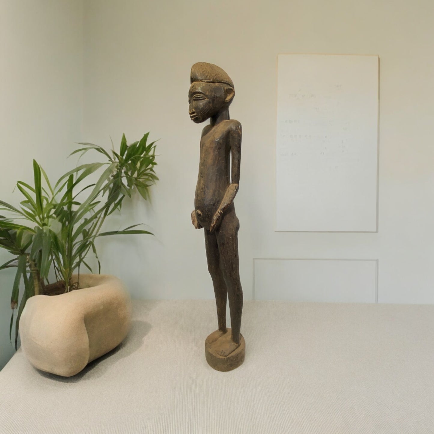 #7233 LG African Tribal Art Senufo Tyepka Standing maternity figure 58" H Côte d'Ivoire