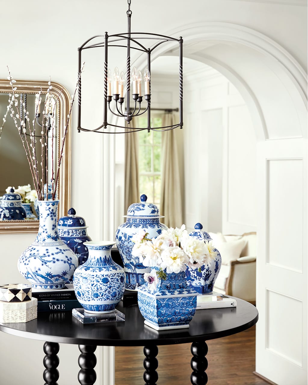 #6100 Chinoiserie Blue and White Porcelain Ginger jars 13" H Pair