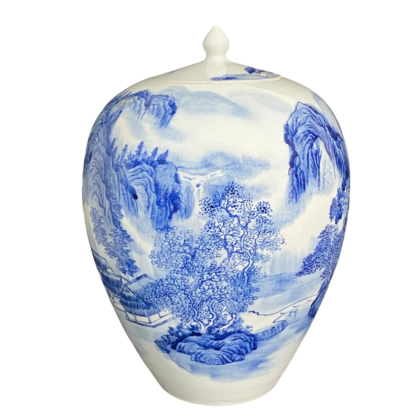 #712 Vintage Chinese Blue & White Porcelain Ginger Jar 14" H