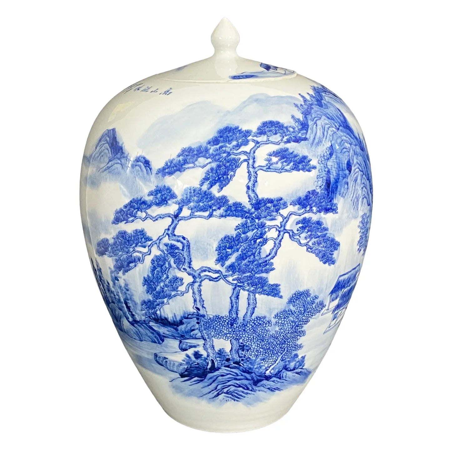#712 Vintage Chinese Blue & White Porcelain Ginger Jar 14" H