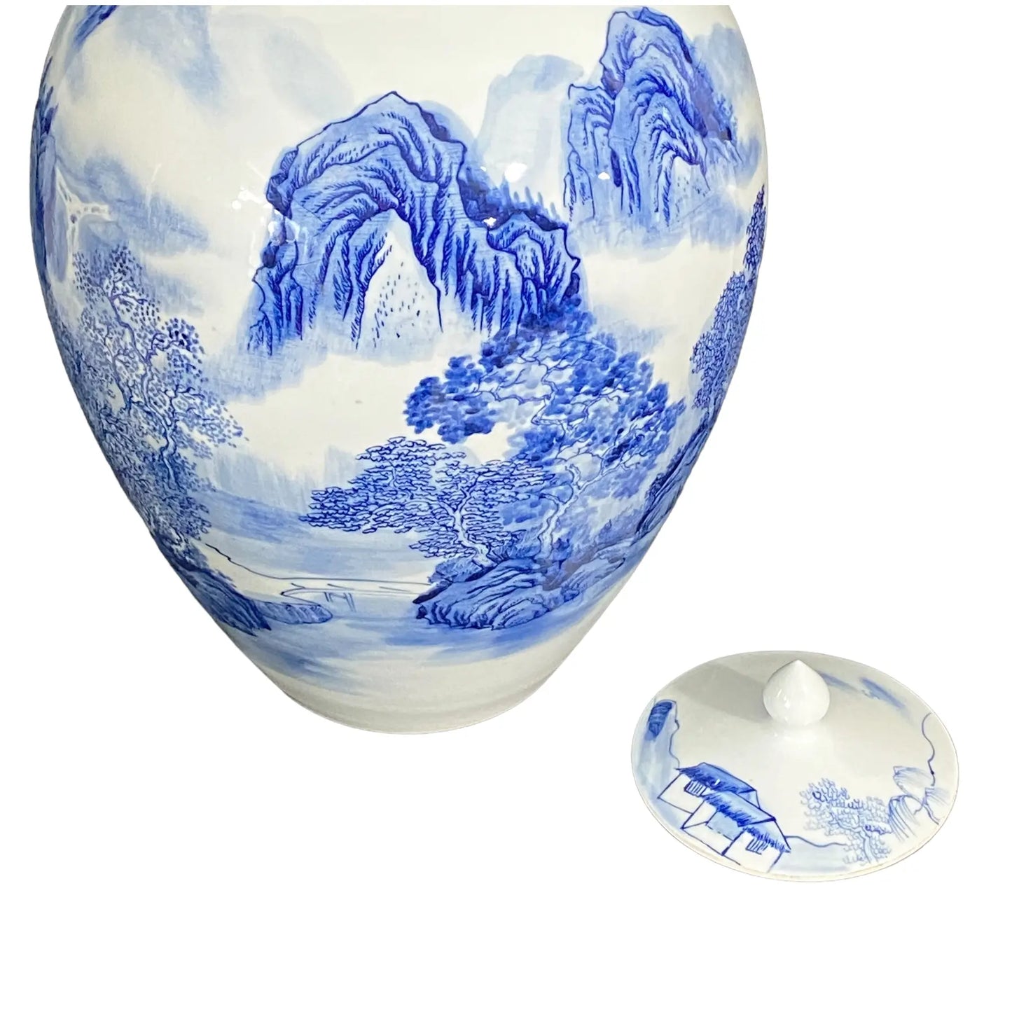 #712 Vintage Chinese Blue & White Porcelain Ginger Jar 14" H