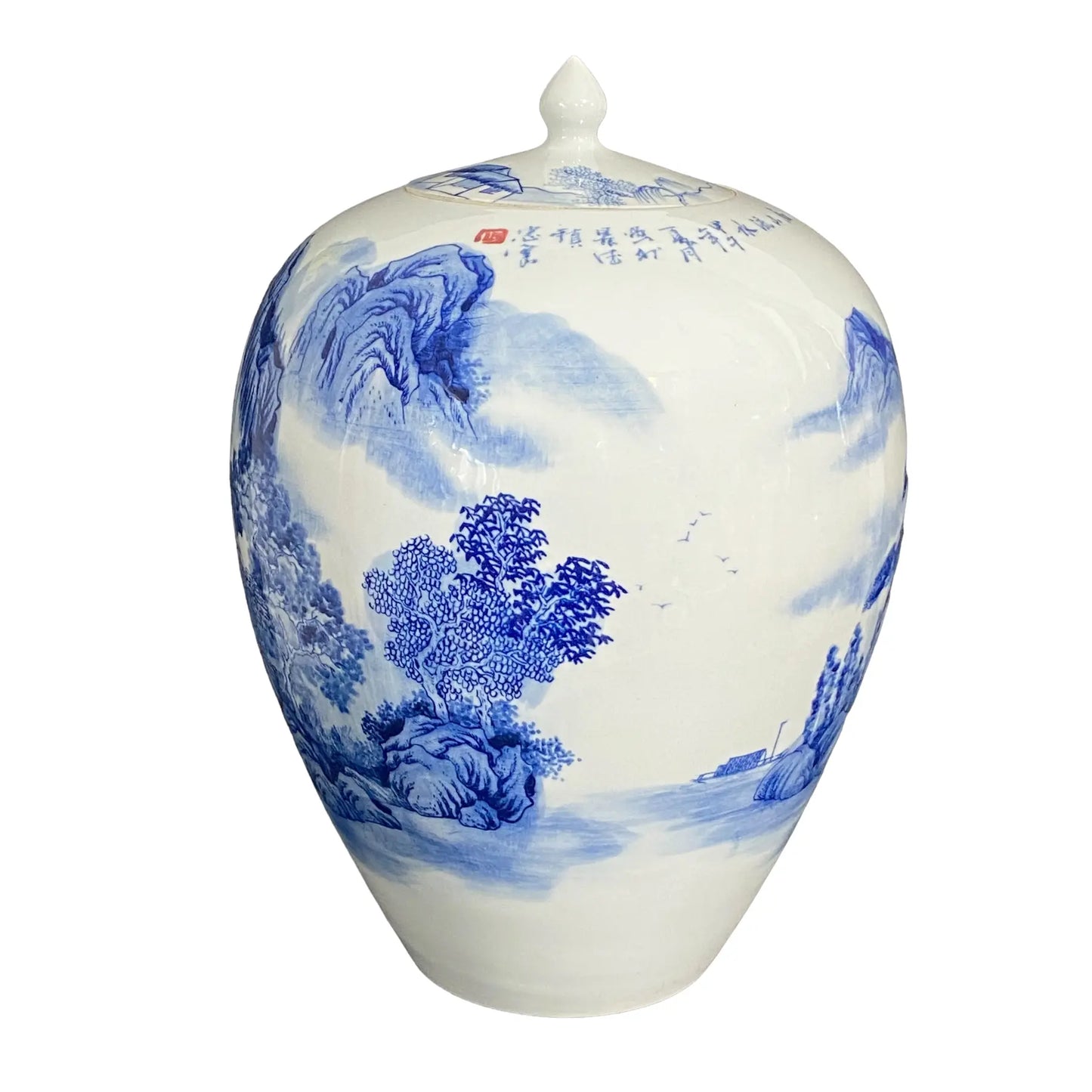 #712 Vintage Chinese Blue & White Porcelain Ginger Jar 14" H