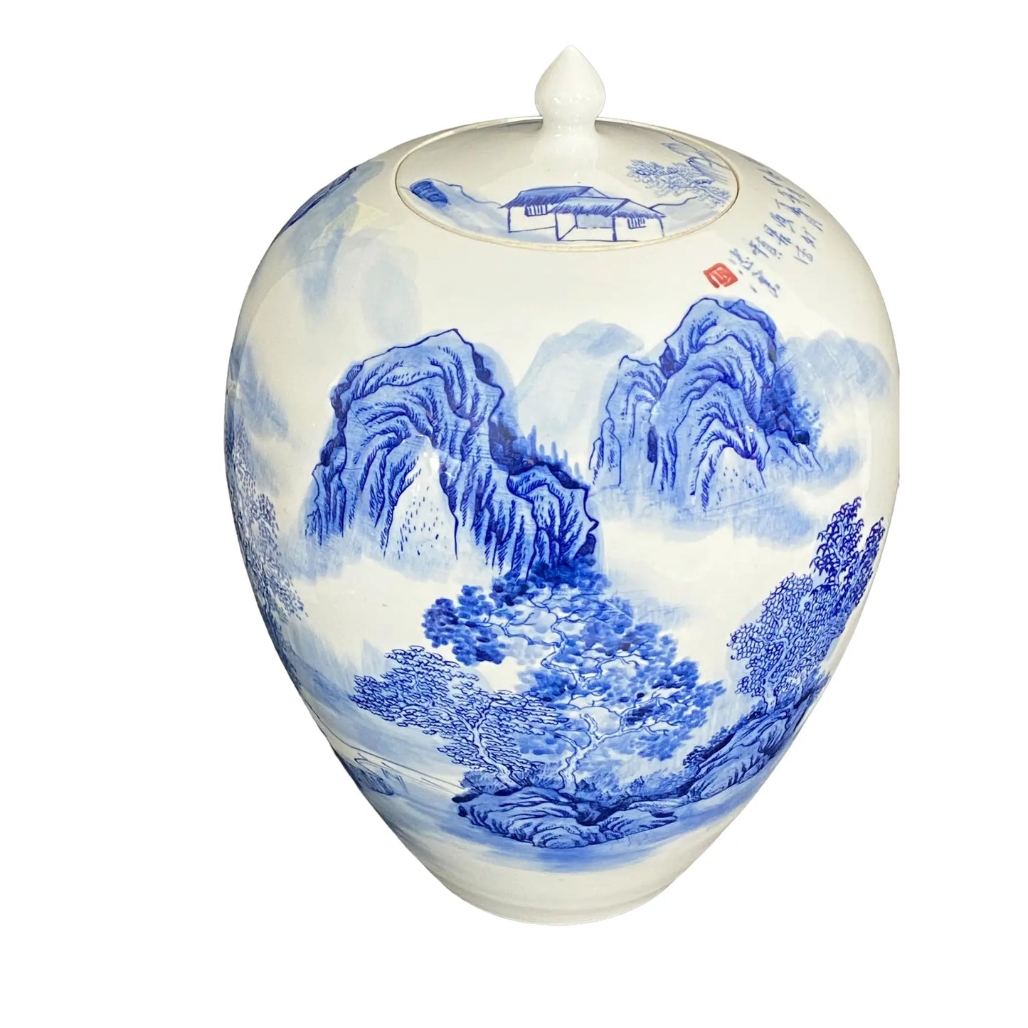 #712 Vintage Chinese Blue & White Porcelain Ginger Jar 14" H