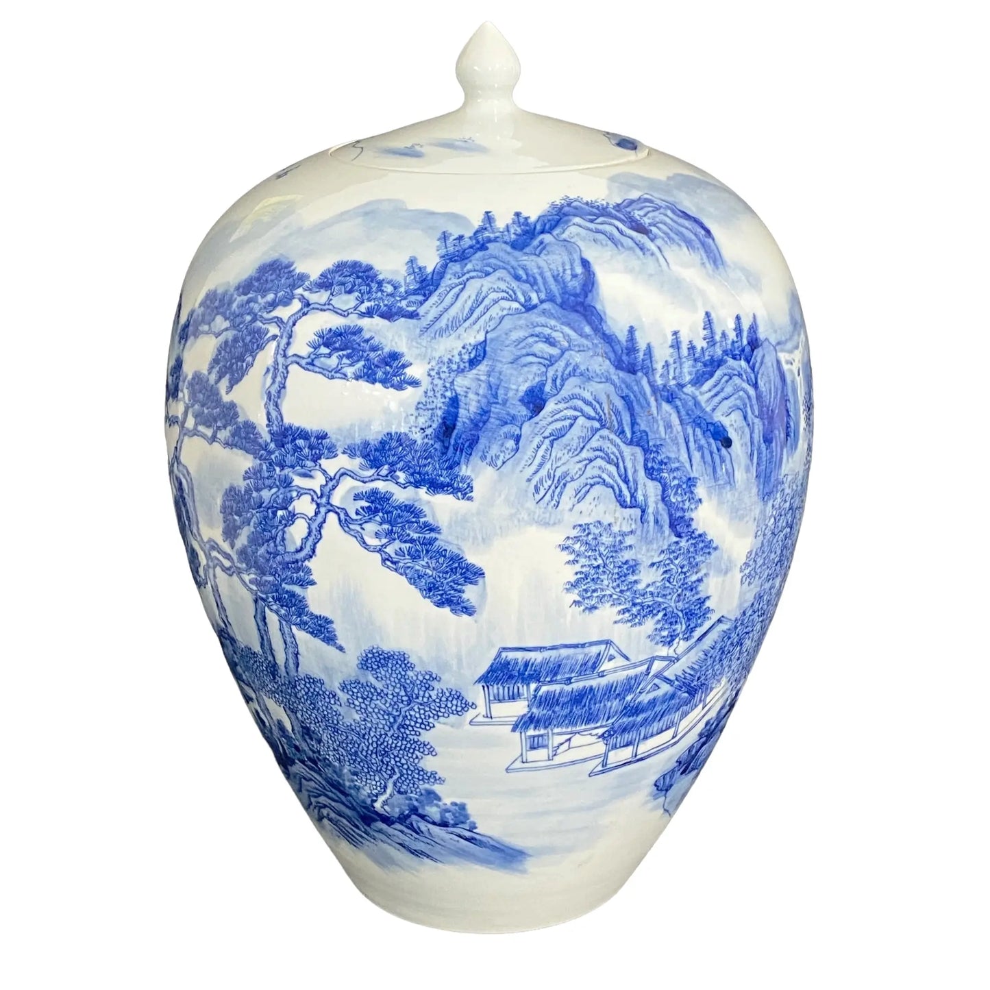 #712 Vintage Chinese Blue & White Porcelain Ginger Jar 14" H