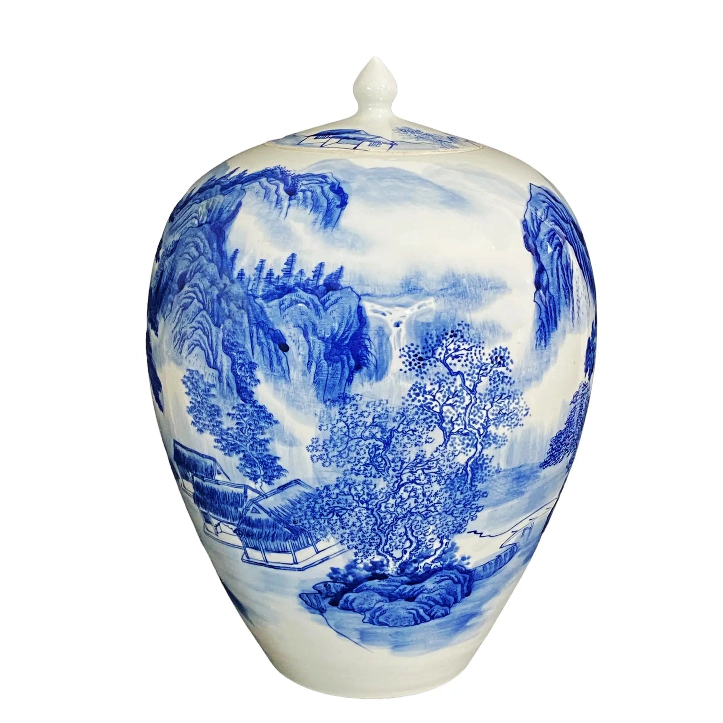 #712 Vintage Chinese Blue & White Porcelain Ginger Jar 14" H