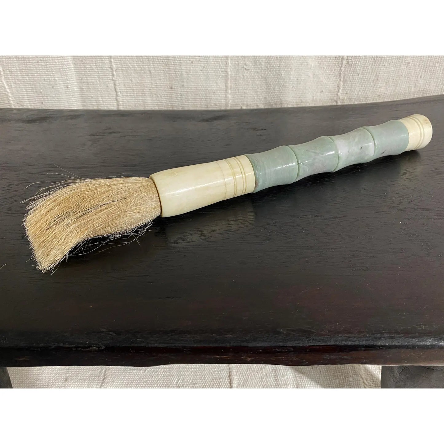 #4175 Chinoiserie Soapstone and Bone Calligraphy Brush 13.5" H