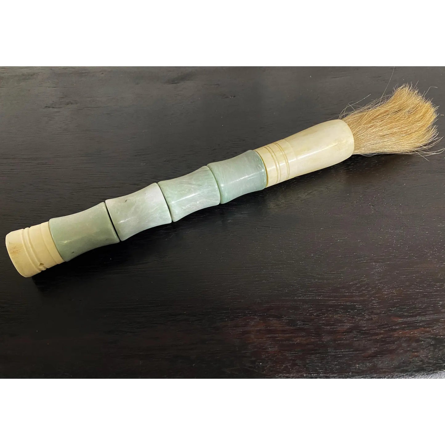 #4175 Chinoiserie Soapstone and Bone Calligraphy Brush 13.5" H