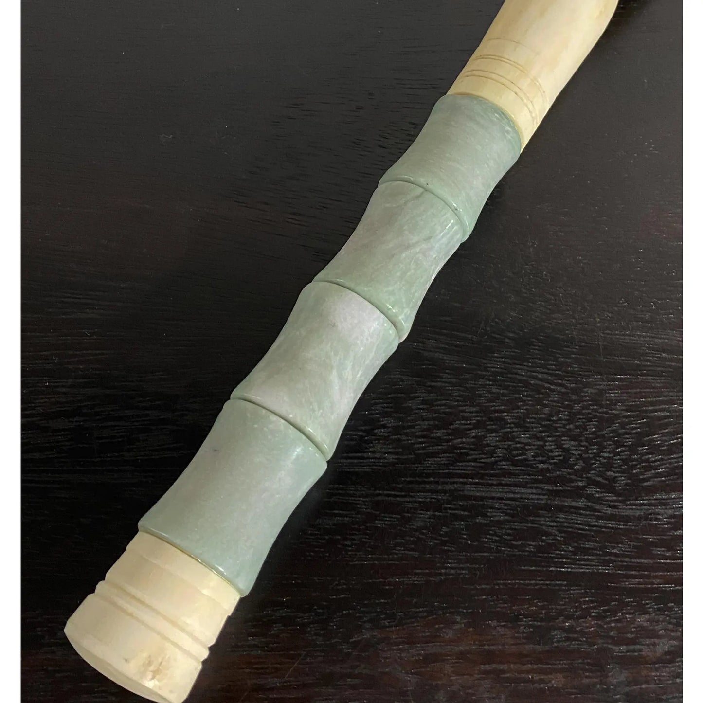#4175 Chinoiserie Soapstone and Bone Calligraphy Brush 13.5" H