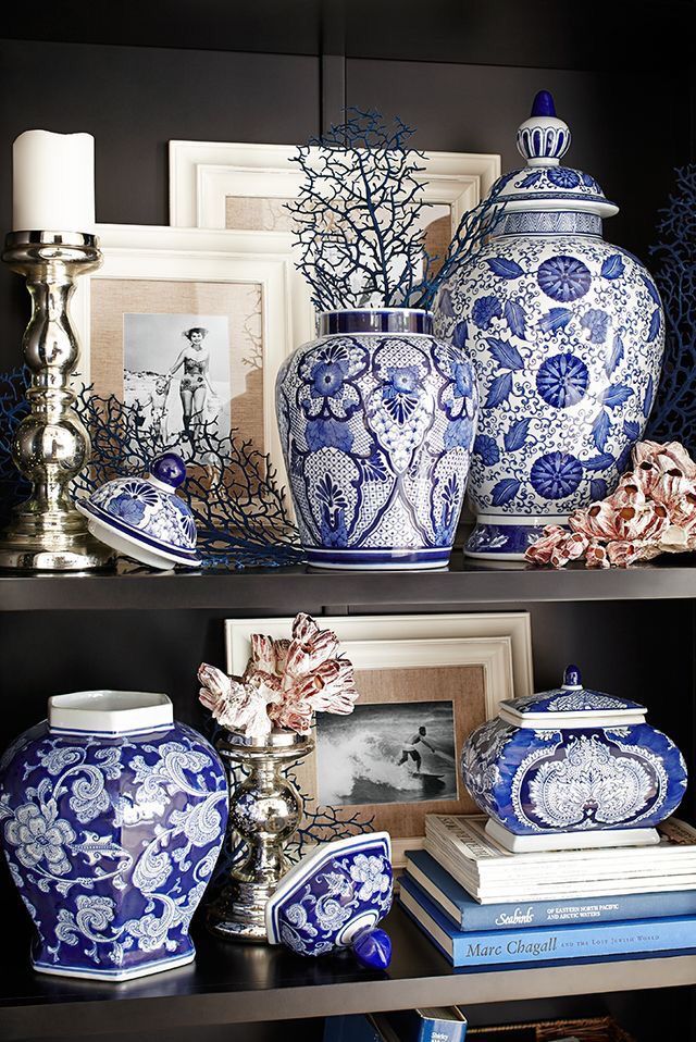#7247 Large Chinoiserie Blue and White Ginger Jars Pair 12" H