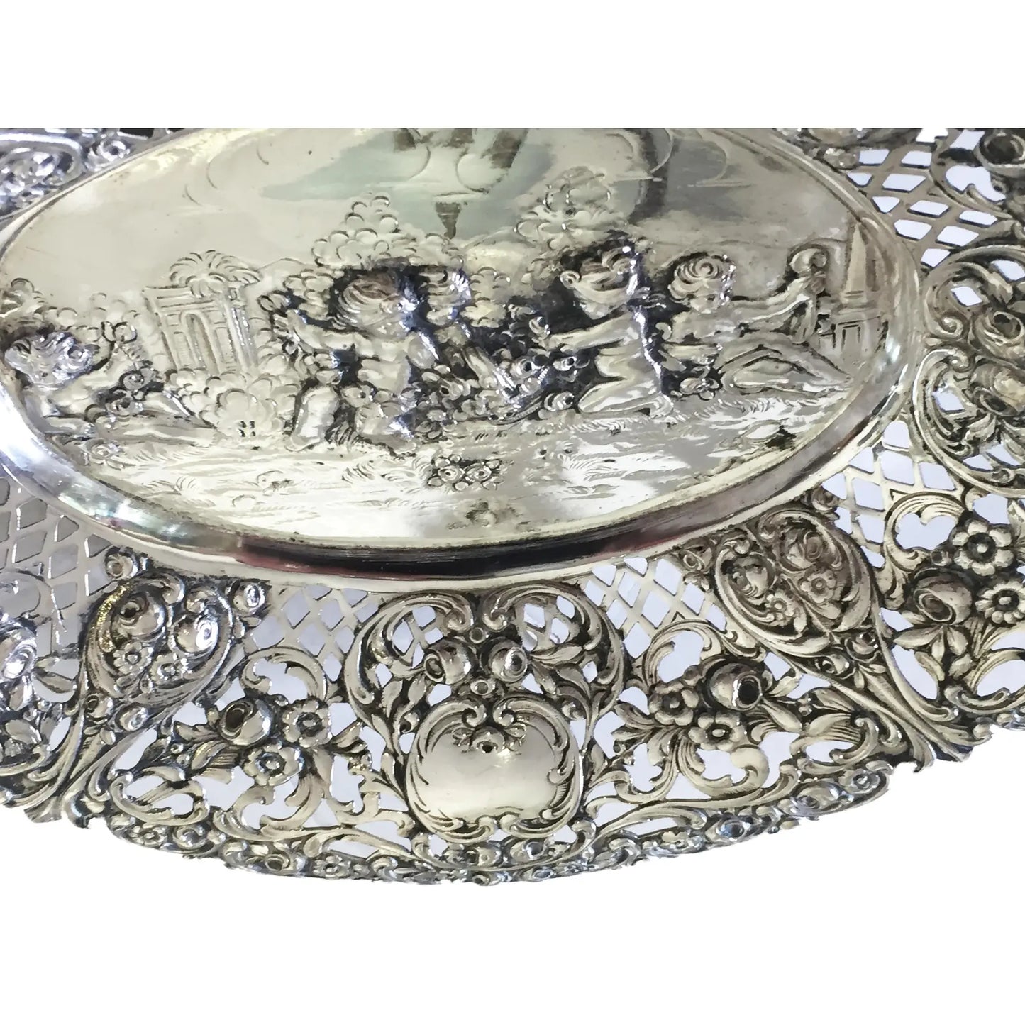 #1371 German 800 Silver Pierced Oval Bowl, C.1900