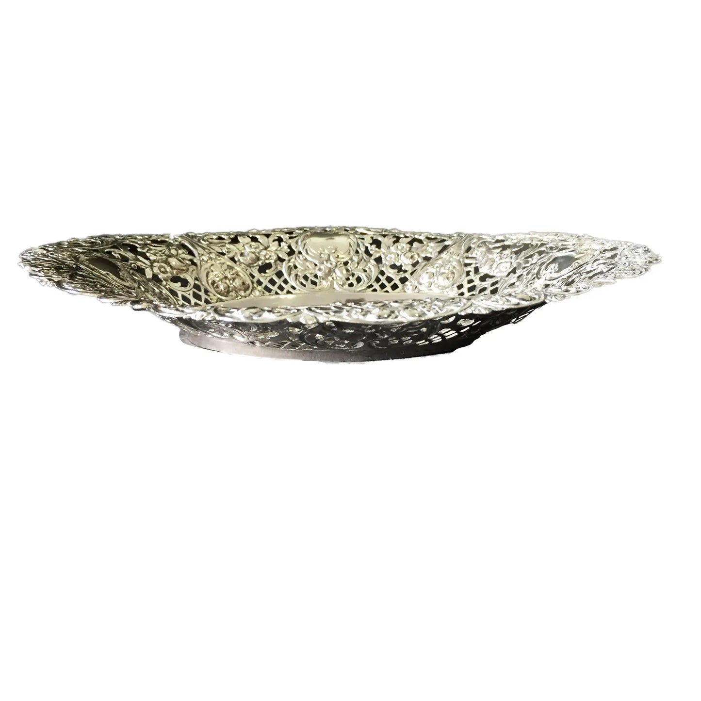 #1371 German 800 Silver Pierced Oval Bowl, C.1900