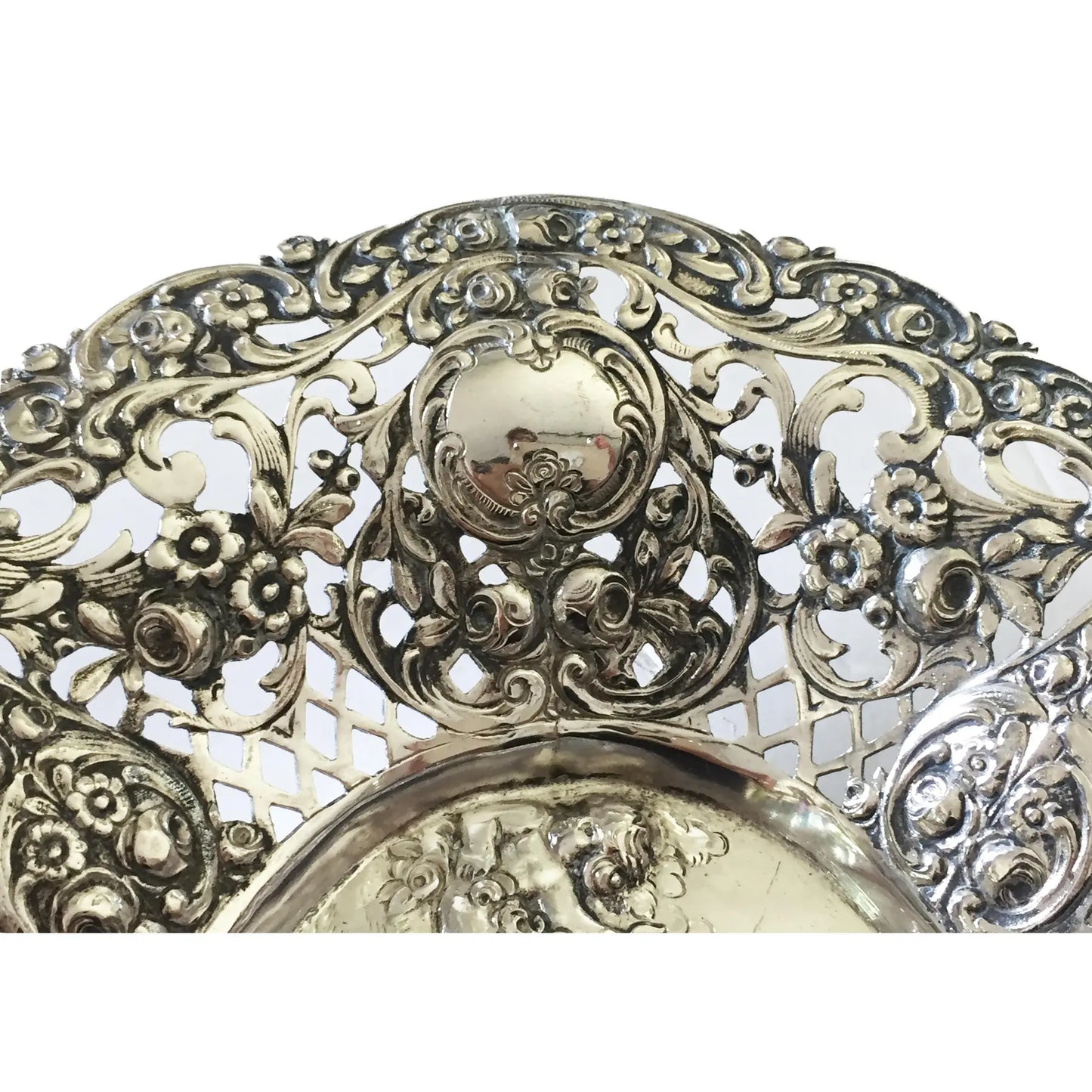 #1371 German 800 Silver Pierced Oval Bowl, C.1900
