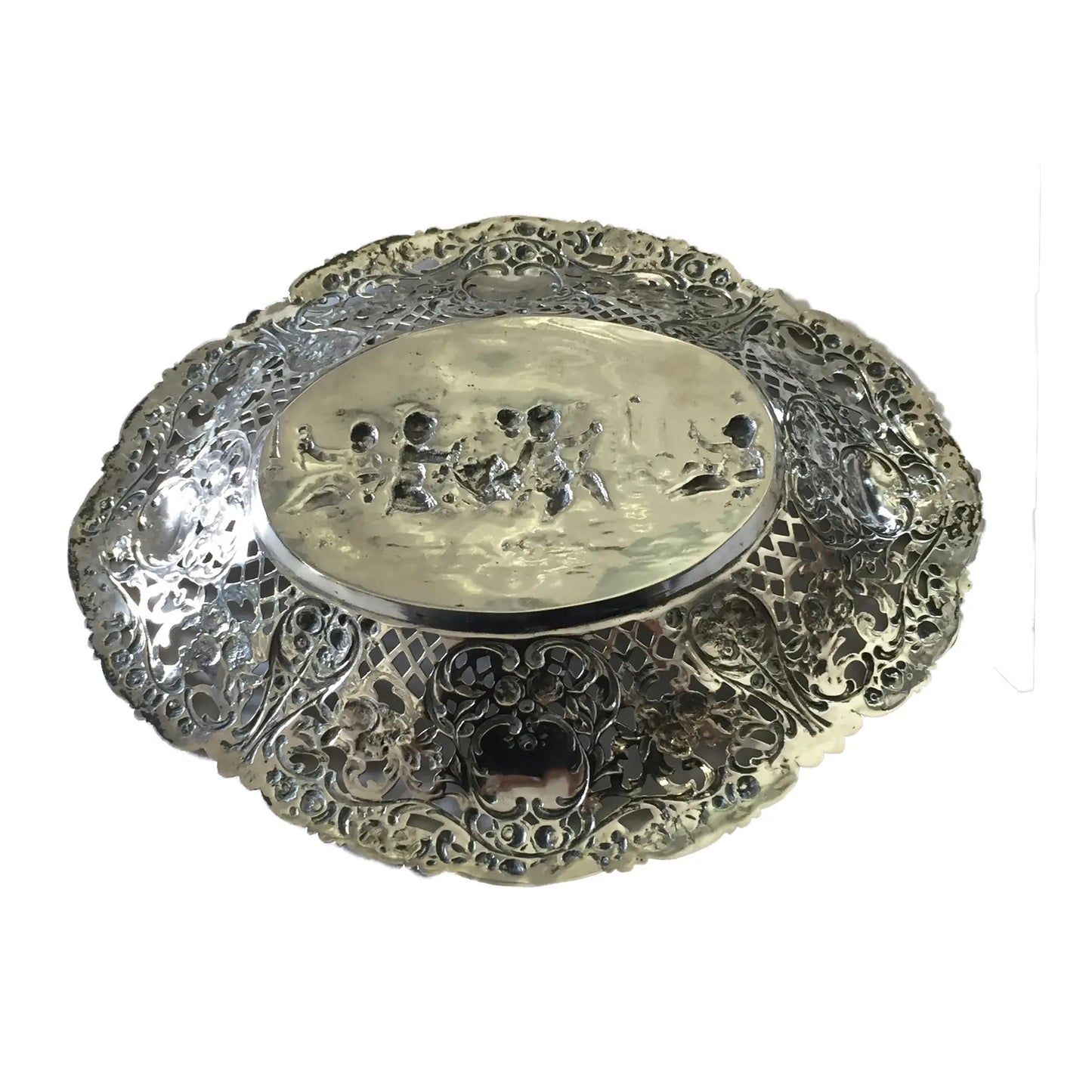 #1371 German 800 Silver Pierced Oval Bowl, C.1900