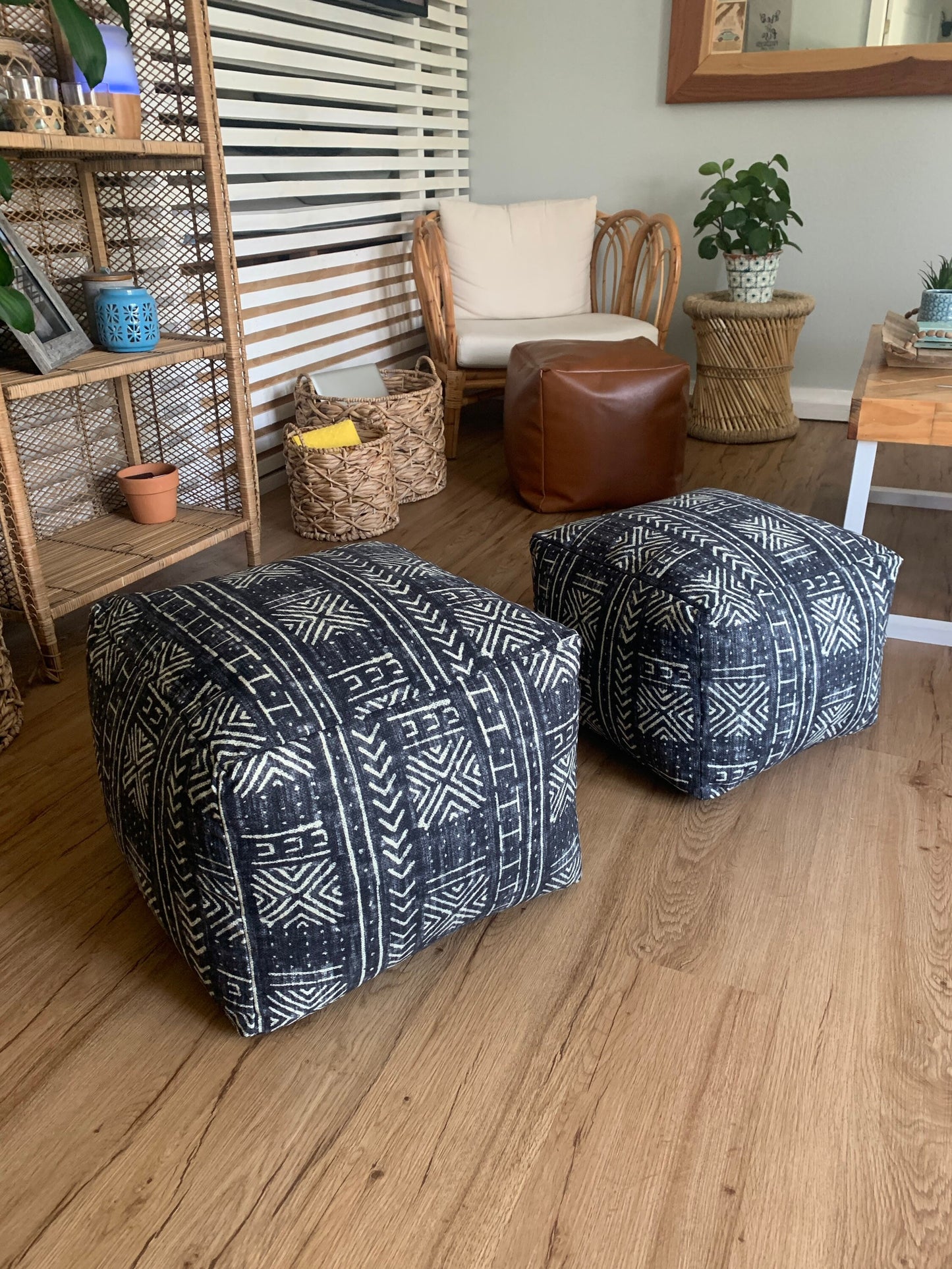#661 Superb LG Ottoman in African Malian Mud Cloth 18." h by18" D by 18" w