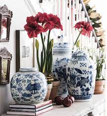 #6102 Chinoiserie Blue & White Porcelain Ginger Jars 11" H Set of Two